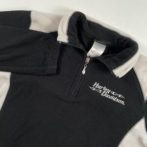 Harley Davidson Fleece Pullover Sweatshirt Black Gray Rooster Womens Medium